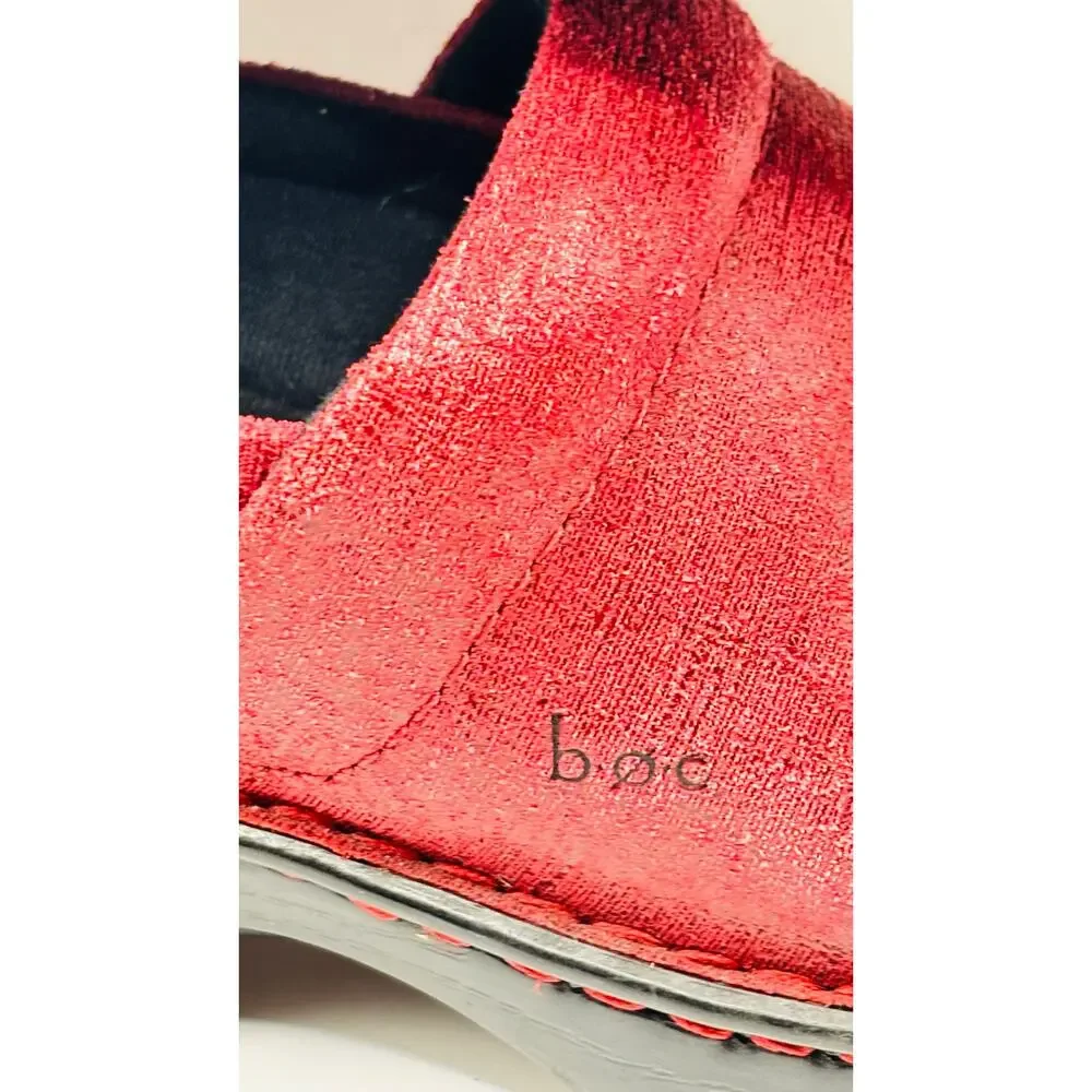 Born Concept BOC Peggy red linen look suede leather clogs slip on shoes sz 9.5